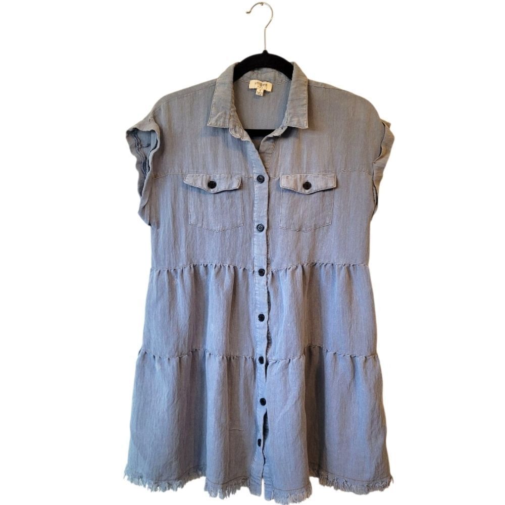 Umgee Women's Light Wash Chambray Tiered Dress Size S